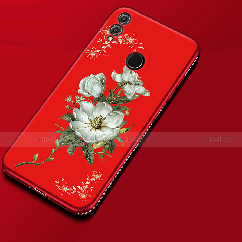 Huawei Honor 8X用シリコンケース ソフトタッチラバー 花 カバー ファーウェイ レッド