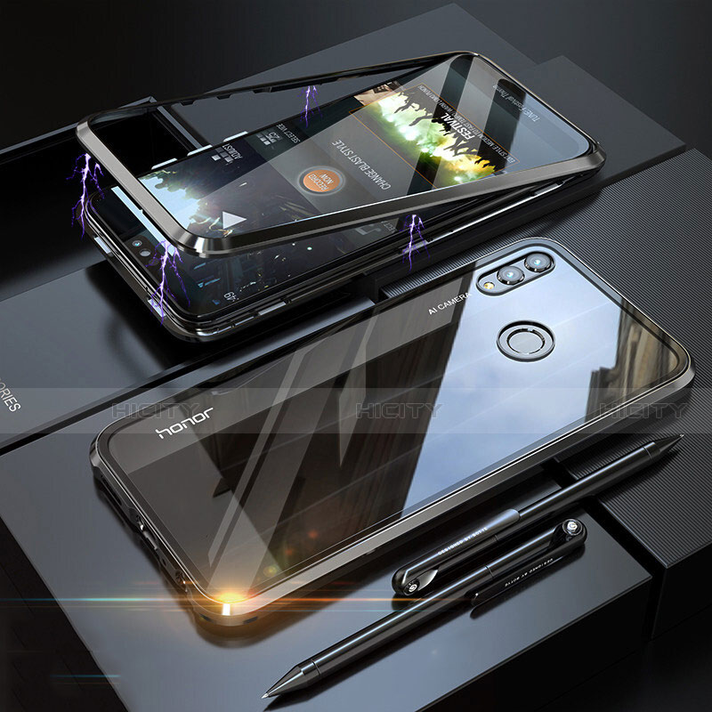 Huawei Honor 8X用ケース 高級感 手触り良い アルミメタル 製の金属製 360度 フルカバーバンパー 鏡面 カバー P01 ファーウェイ ブラック
