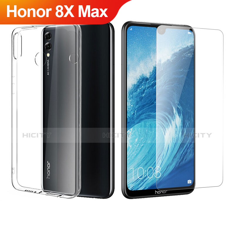 Huawei Honor 8X Max用極薄ソフトケース シリコンケース 耐衝撃 全面保護 クリア透明 アンド液晶保護フィルム ファーウェイ クリア