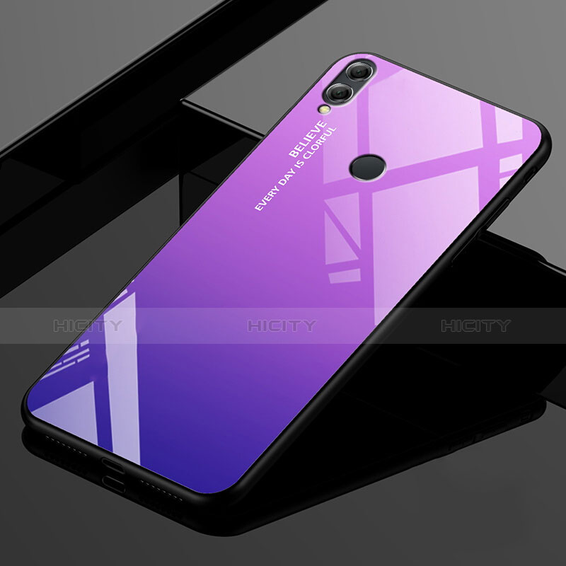Huawei Honor 8X Max用ハイブリットバンパーケース プラスチック 鏡面 虹 グラデーション 勾配色 カバー ファーウェイ パープル