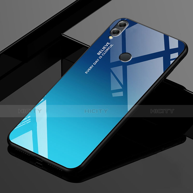 Huawei Honor 8X Max用ハイブリットバンパーケース プラスチック 鏡面 虹 グラデーション 勾配色 カバー ファーウェイ ネイビー