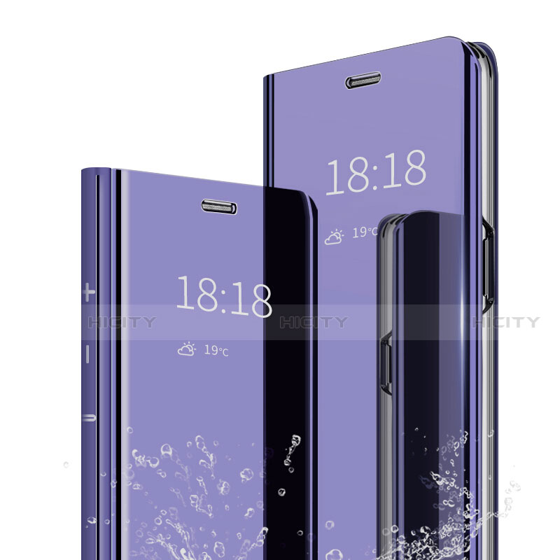 Huawei Honor 9 Lite用手帳型 レザーケース スタンド 鏡面 カバー ファーウェイ パープル