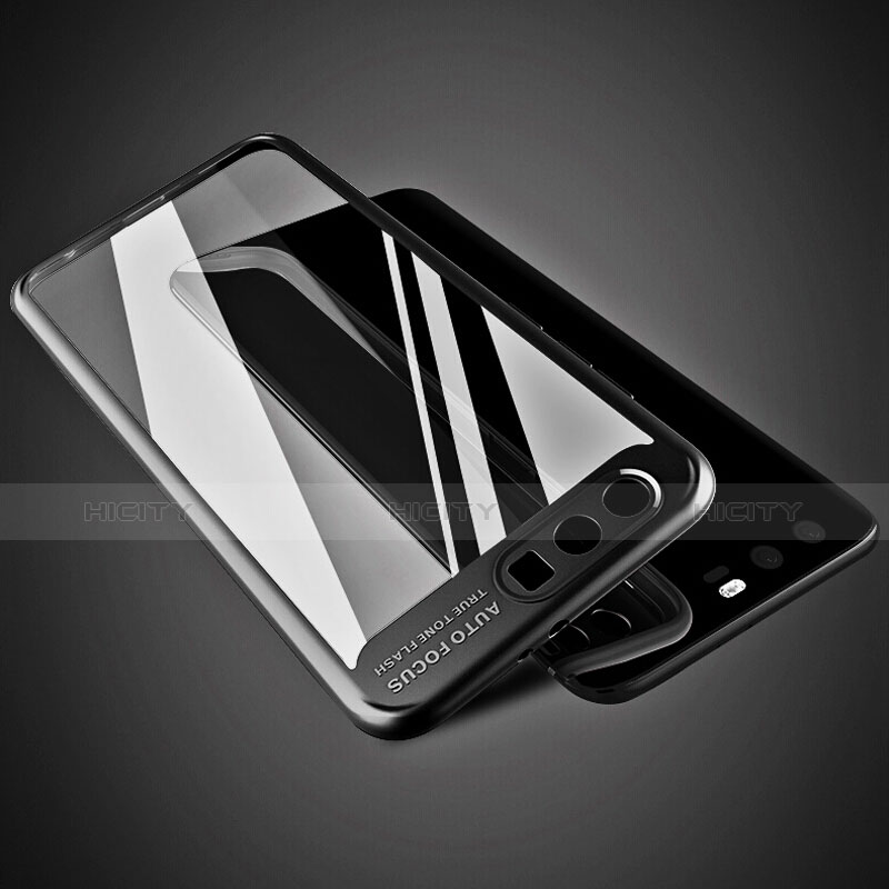 Huawei Honor 9 Premium用360度 フルカバーハイブリットバンパーケース クリア透明 プラスチック 鏡面 ファーウェイ ブラック