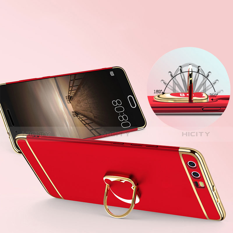 Huawei Honor 9 Premium用ケース 高級感 手触り良い メタル兼プラスチック バンパー アンド指輪 ファーウェイ レッド