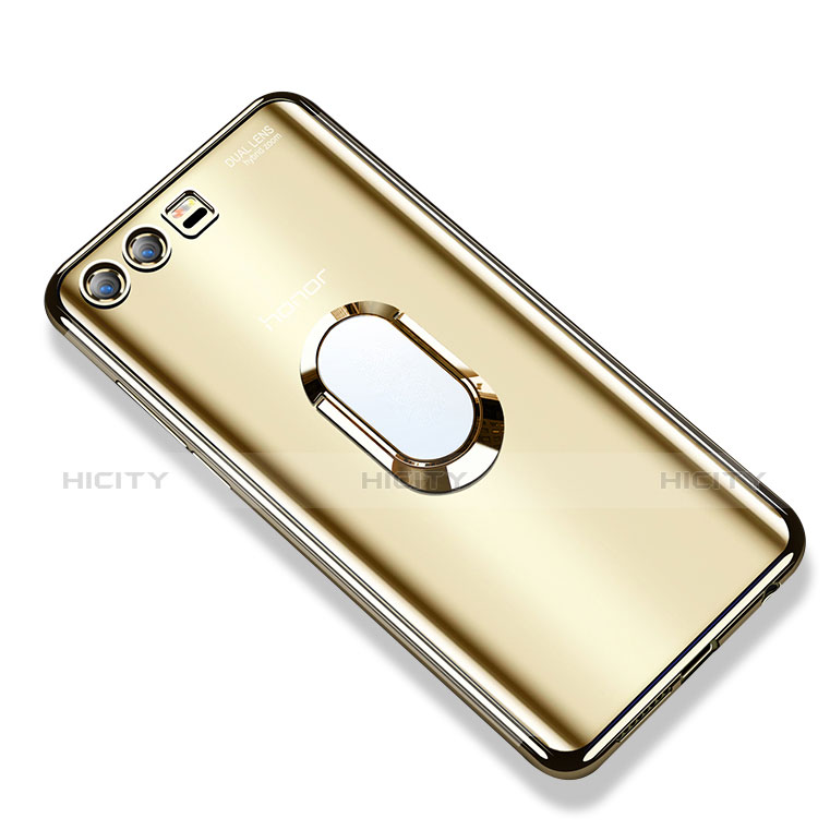 Huawei Honor 9 Premium用極薄ソフトケース シリコンケース 耐衝撃 全面保護 クリア透明 アンド指輪 S01 ファーウェイ ゴールド