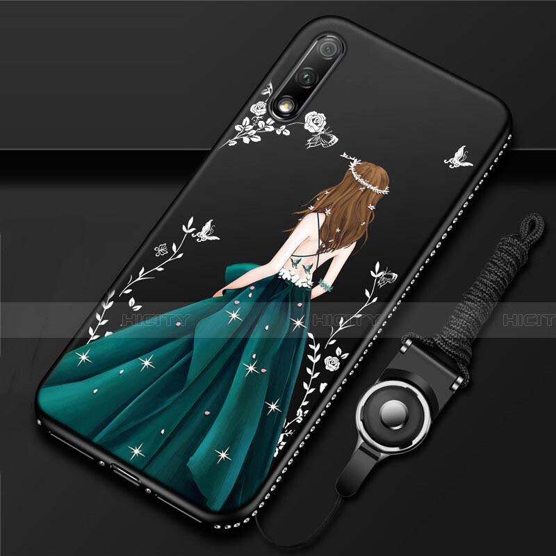Huawei Honor 9X用シリコンケース ソフトタッチラバー バタフライ ドレスガール ドレス少女 カバー S01 ファーウェイ グリーン