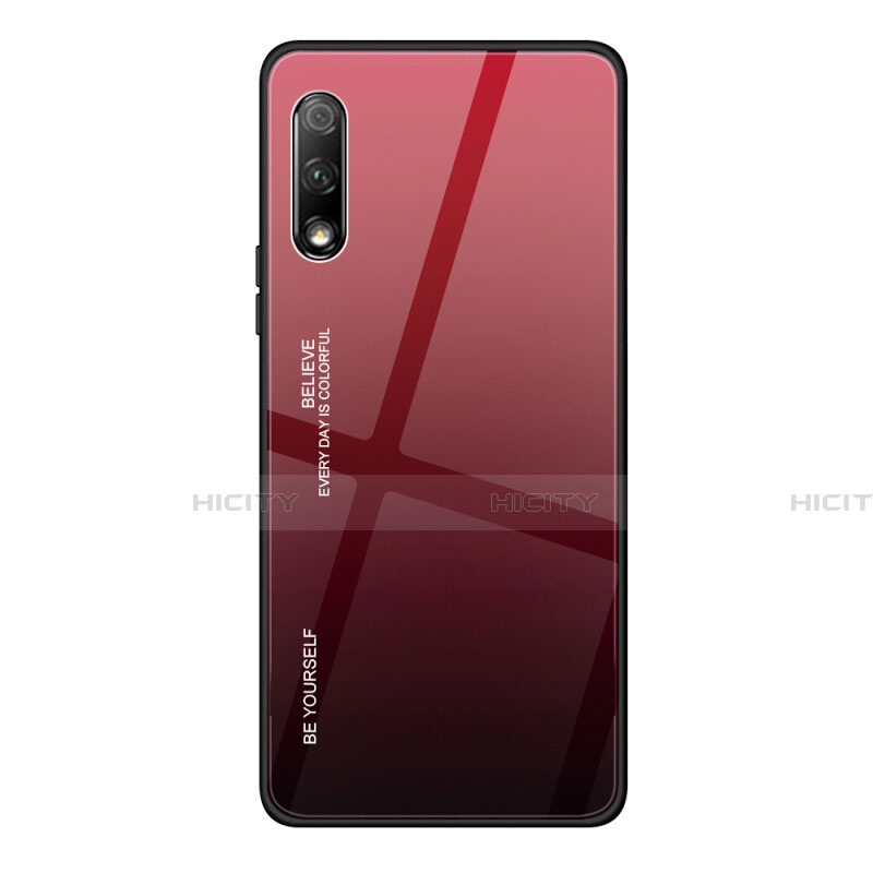 Huawei Honor 9X用ハイブリットバンパーケース プラスチック 鏡面 虹 グラデーション 勾配色 カバー ファーウェイ レッド
