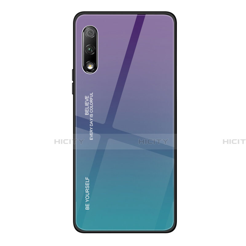 Huawei Honor 9X用ハイブリットバンパーケース プラスチック 鏡面 虹 グラデーション 勾配色 カバー ファーウェイ パープル
