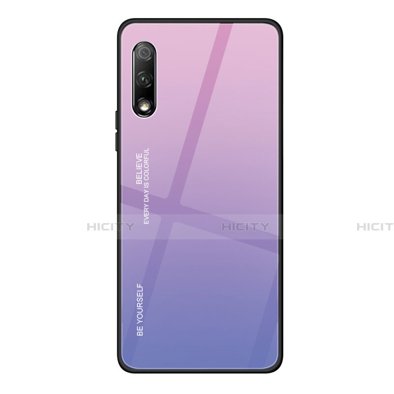 Huawei Honor 9X用ハイブリットバンパーケース プラスチック 鏡面 虹 グラデーション 勾配色 カバー ファーウェイ ピンク