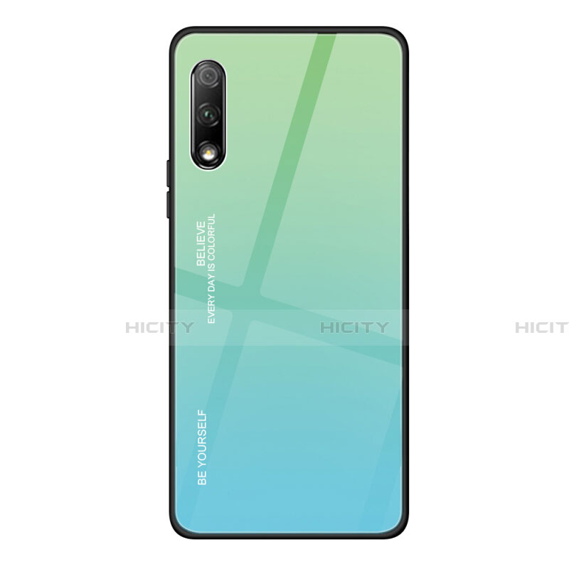 Huawei Honor 9X用ハイブリットバンパーケース プラスチック 鏡面 虹 グラデーション 勾配色 カバー ファーウェイ グリーン