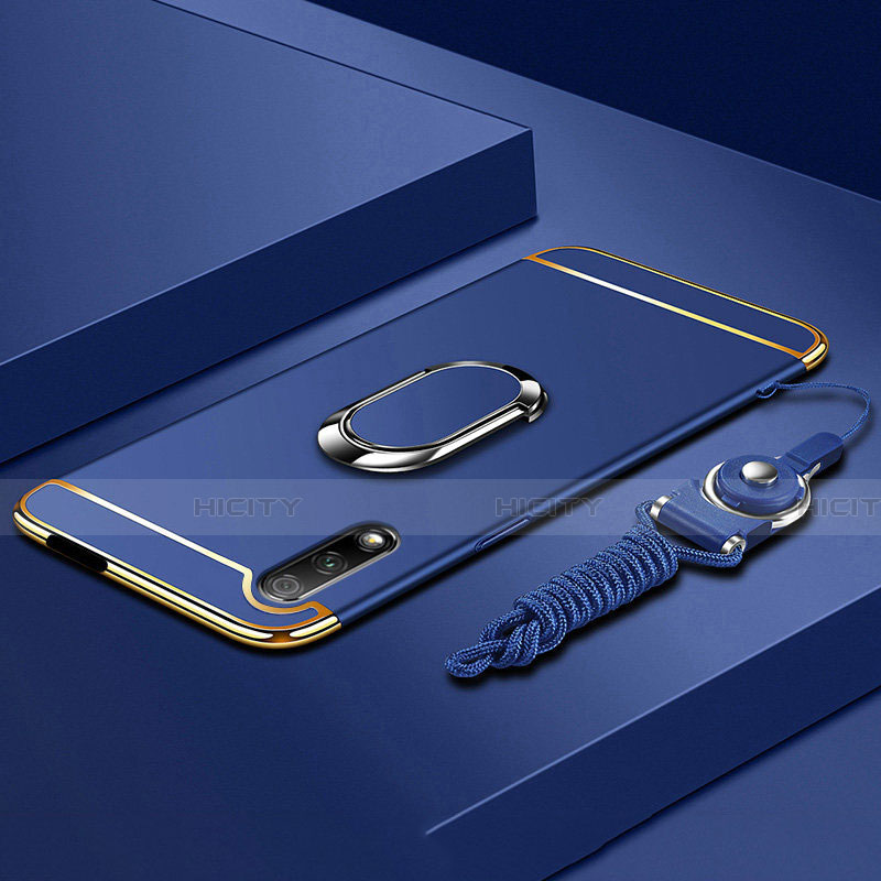 Huawei Honor 9X用ケース 高級感 手触り良い メタル兼プラスチック バンパー アンド指輪 A01 ファーウェイ ネイビー
