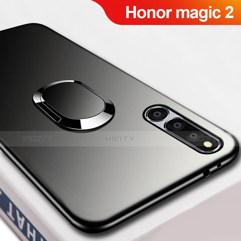 Huawei Honor Magic 2用極薄ソフトケース シリコンケース 耐衝撃 全面保護 アンド指輪 マグネット式 A02 ファーウェイ ブラック