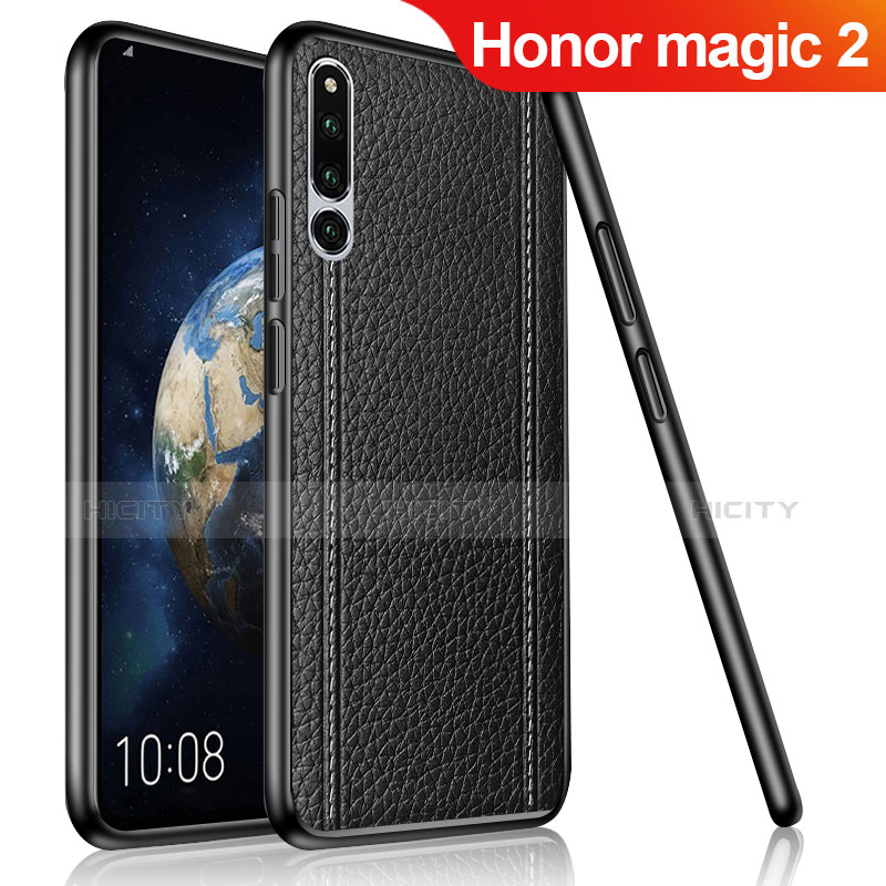 Huawei Honor Magic 2用シリコンケース ソフトタッチラバー レザー柄 ファーウェイ ブラック