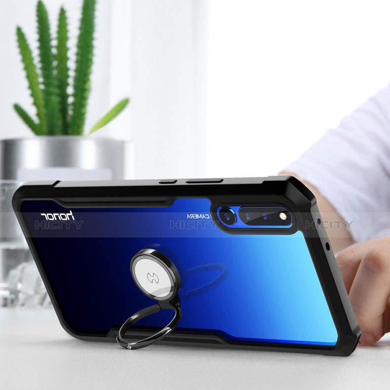 Huawei Honor Magic 2用360度 フルカバーハイブリットバンパーケース クリア透明 プラスチック 鏡面 アンド指輪 マグネット式 A01 ファーウェイ 