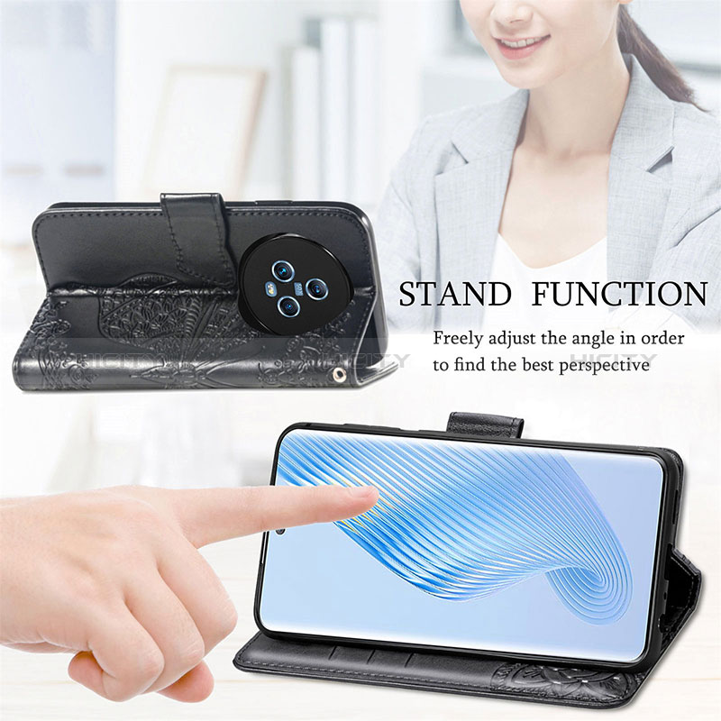 Huawei Honor Magic5 5G用手帳型 レザーケース スタンド バタフライ 蝶 カバー ファーウェイ 