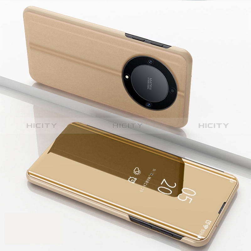 Huawei Honor Magic5 Lite 5G用手帳型 レザーケース スタンド 鏡面 カバー ファーウェイ ゴールド