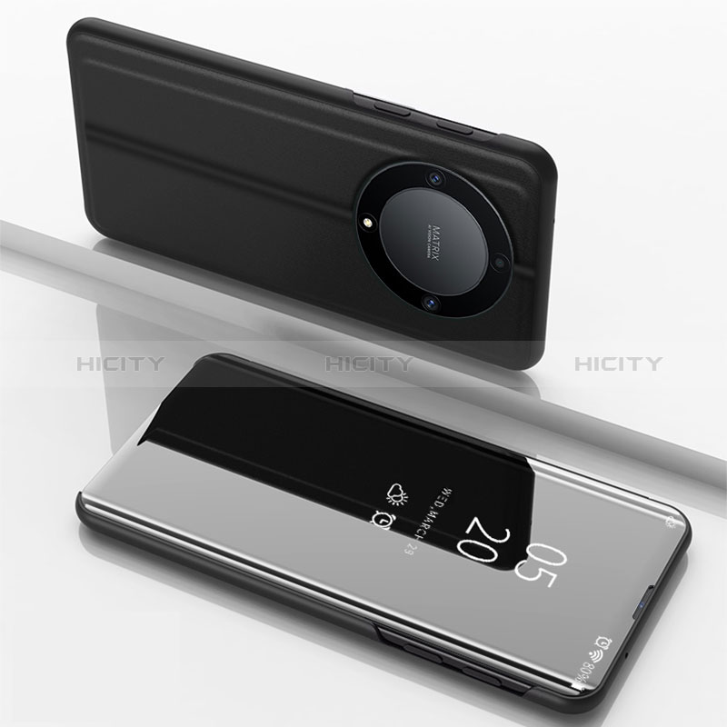Huawei Honor Magic5 Lite 5G用手帳型 レザーケース スタンド 鏡面 カバー ファーウェイ ブラック