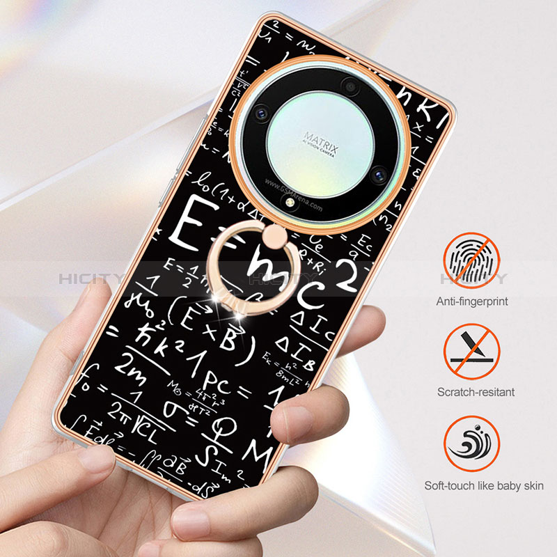 Huawei Honor Magic5 Lite 5G用シリコンケース ソフトタッチラバー バタフライ パターン カバー アンド指輪 YB2 ファーウェイ 