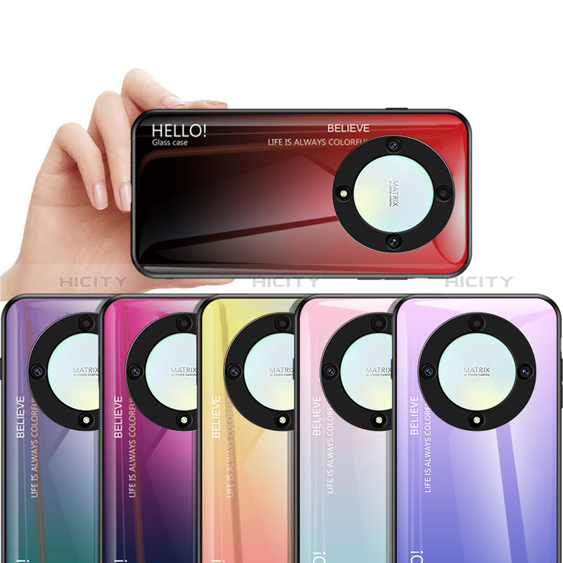 Huawei Honor Magic5 Lite 5G用ハイブリットバンパーケース プラスチック 鏡面 虹 グラデーション 勾配色 カバー LS1 ファーウェイ 