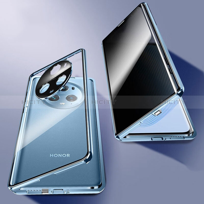 Huawei Honor Magic5 Pro 5G用ケース 高級感 手触り良い アルミメタル 製の金属製 360度 フルカバーバンパー 鏡面 カバー P02 ファーウェイ ネイビー