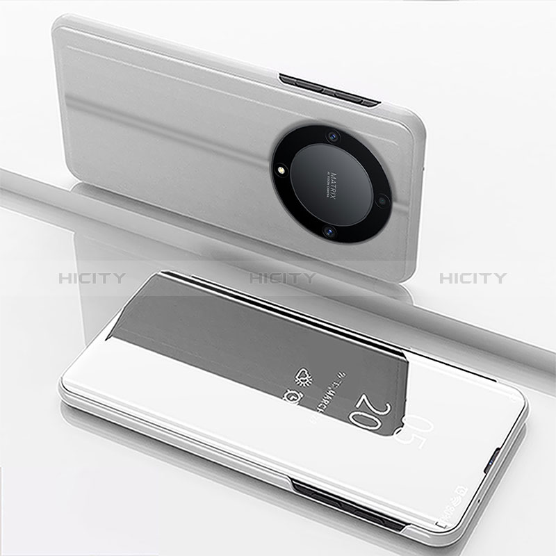 Huawei Honor Magic6 Lite 5G用手帳型 レザーケース スタンド 鏡面 カバー ファーウェイ シルバー