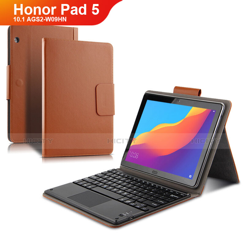 Huawei Honor Pad 5 10.1 AGS2-W09HN AGS2-AL00HN用手帳型 レザーケース スタンド アンド キーボード ファーウェイ ブラウン