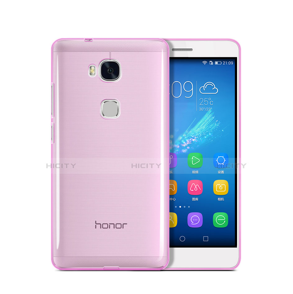 Huawei Honor Play 5X用極薄ソフトケース シリコンケース 耐衝撃 全面保護 クリア透明 カバー ファーウェイ ピンク