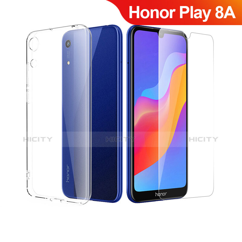 Huawei Honor Play 8A用極薄ソフトケース シリコンケース 耐衝撃 全面保護 クリア透明 アンド液晶保護フィルム ファーウェイ クリア