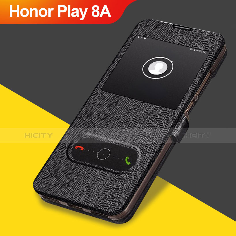 Huawei Honor Play 8A用手帳型 レザーケース スタンド ファーウェイ ブラック