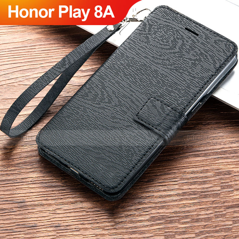 Huawei Honor Play 8A用手帳型 レザーケース スタンド カバー ファーウェイ ブラック