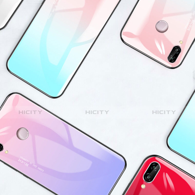 Huawei Honor Play用ハイブリットバンパーケース プラスチック 鏡面 虹 グラデーション 勾配色 カバー ファーウェイ 