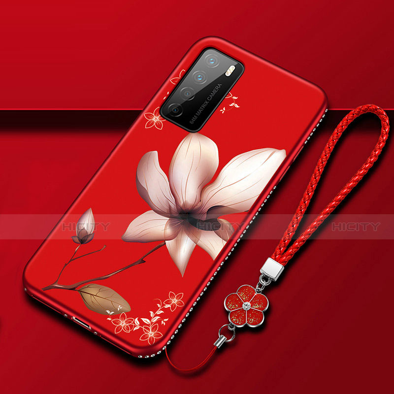 Huawei Honor Play4 5G用シリコンケース ソフトタッチラバー 花 カバー ファーウェイ ワインレッド