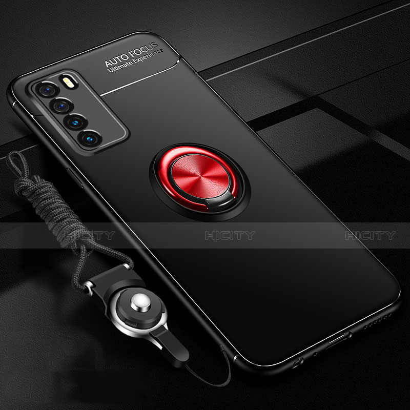 Huawei Honor Play4 5G用極薄ソフトケース シリコンケース 耐衝撃 全面保護 アンド指輪 マグネット式 バンパー T01 ファーウェイ レッド・ブラック