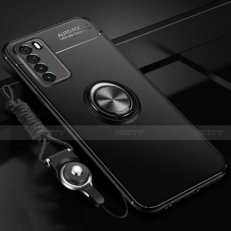 Huawei Honor Play4 5G用極薄ソフトケース シリコンケース 耐衝撃 全面保護 アンド指輪 マグネット式 バンパー T01 ファーウェイ ブラック