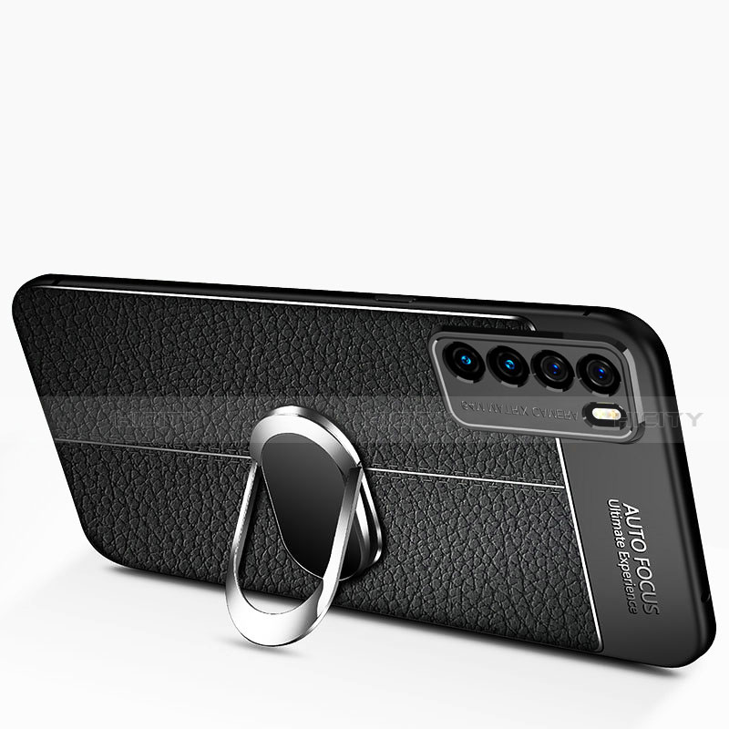 Huawei Honor Play4 5G用シリコンケース ソフトタッチラバー レザー柄 アンド指輪 マグネット式 ファーウェイ 