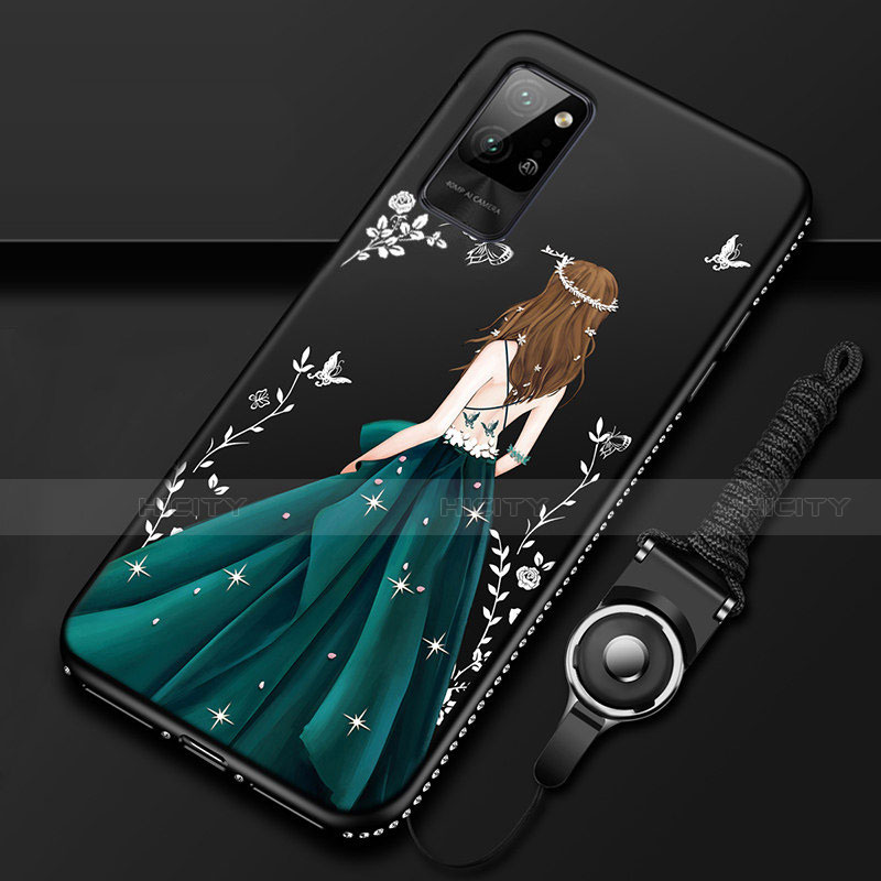 Huawei Honor Play4 Pro 5G用シリコンケース ソフトタッチラバー バタフライ ドレスガール ドレス少女 カバー ファーウェイ グリーン