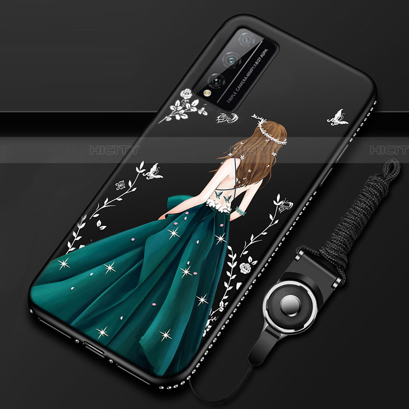 Huawei Honor Play4T Pro用シリコンケース ソフトタッチラバー バタフライ ドレスガール ドレス少女 カバー S01 ファーウェイ グリーン