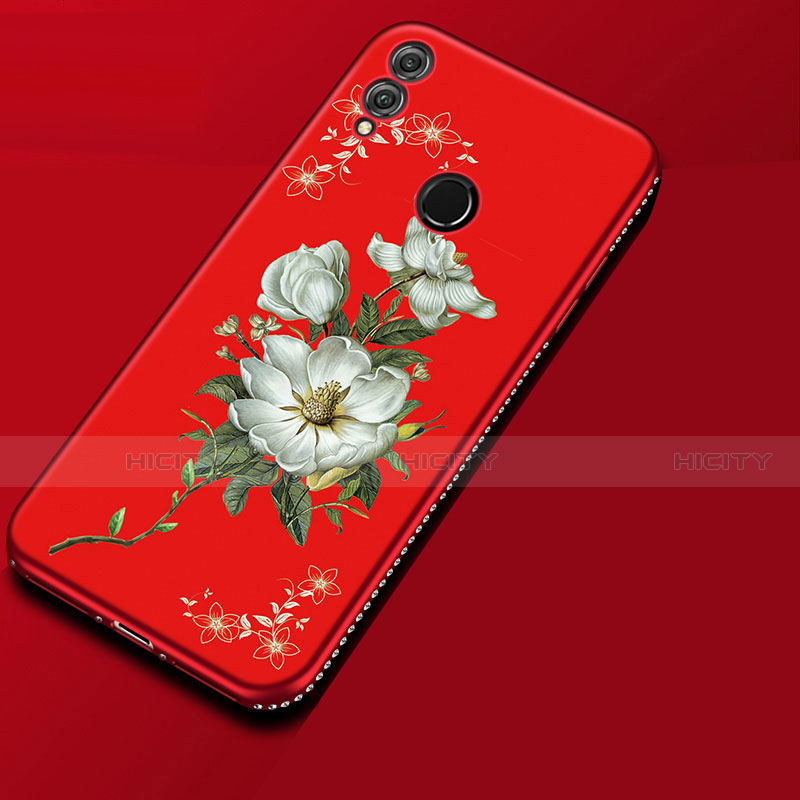 Huawei Honor V10 Lite用シリコンケース ソフトタッチラバー 花 カバー ファーウェイ レッド