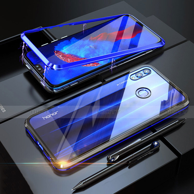 Huawei Honor V10 Lite用ケース 高級感 手触り良い アルミメタル 製の金属製 360度 フルカバーバンパー 鏡面 カバー P01 ファーウェイ ネイビー