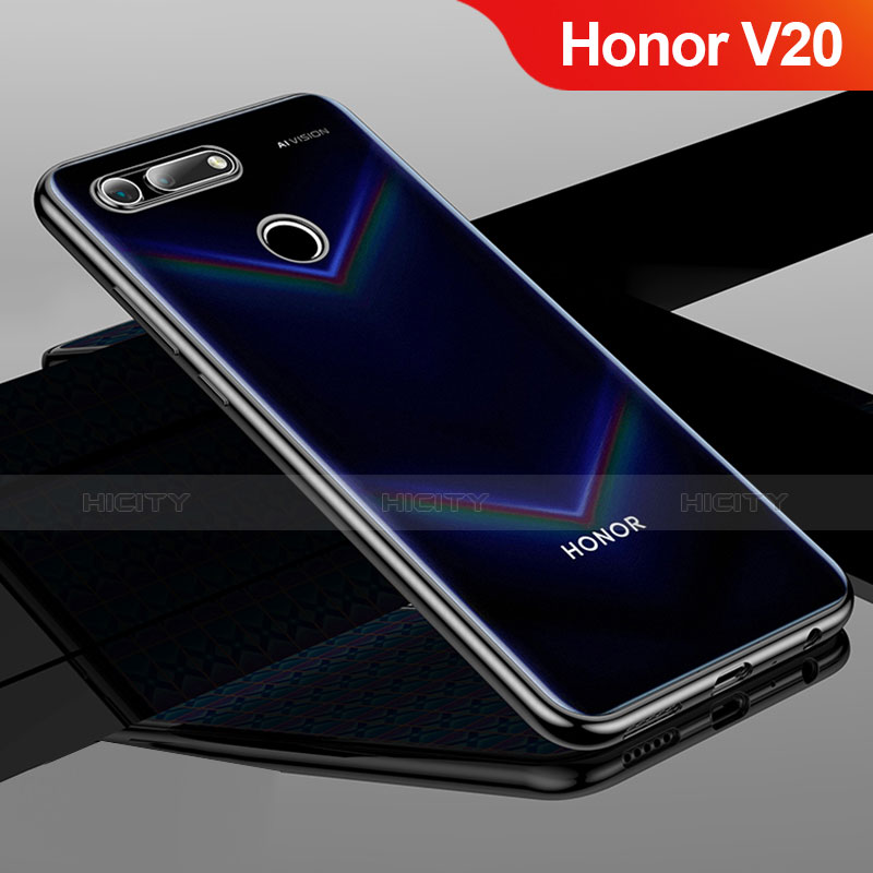 Huawei Honor V20用極薄ソフトケース シリコンケース 耐衝撃 全面保護 クリア透明 H01 ファーウェイ ブラック