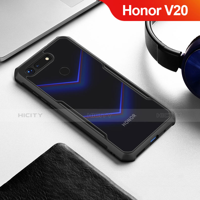 Huawei Honor V20用ハイブリットバンパーケース クリア透明 プラスチック 鏡面 カバー ファーウェイ ブラック