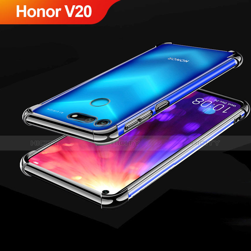 Huawei Honor V20用極薄ソフトケース シリコンケース 耐衝撃 全面保護 クリア透明 H03 ファーウェイ ブラック