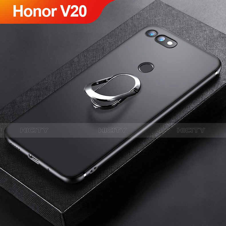 Huawei Honor V20用極薄ソフトケース シリコンケース 耐衝撃 全面保護 アンド指輪 マグネット式 バンパー ファーウェイ ブラック
