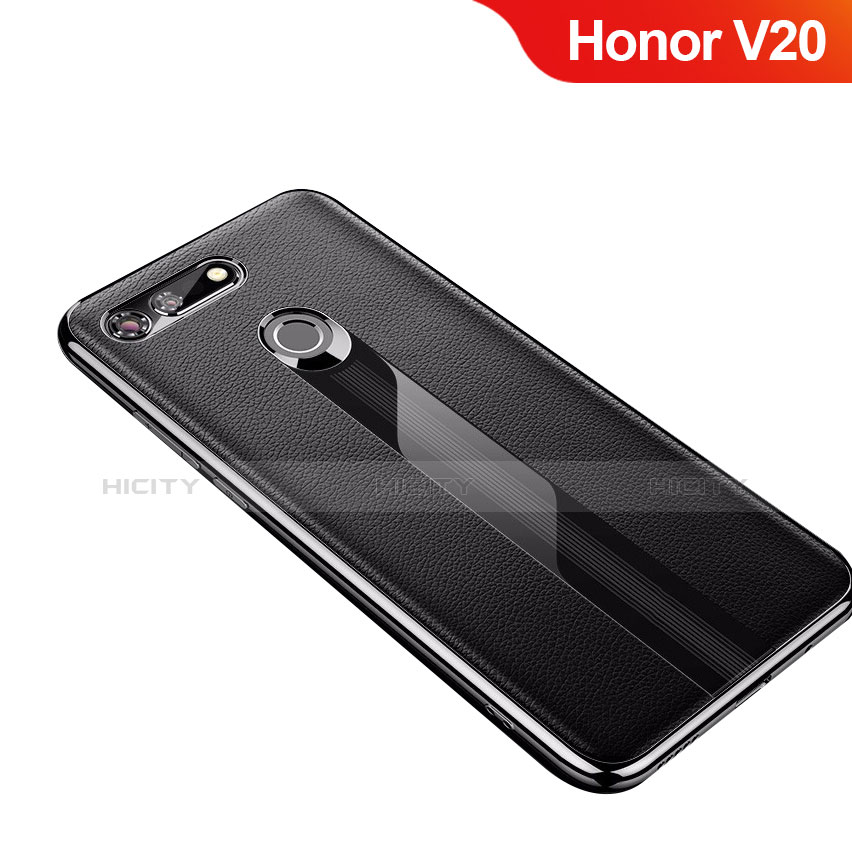 Huawei Honor V20用シリコンケース ソフトタッチラバー レザー柄 M01 ファーウェイ ブラック