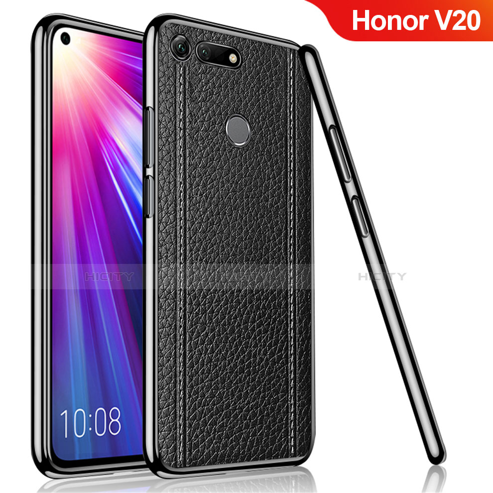Huawei Honor V20用シリコンケース ソフトタッチラバー レザー柄 M02 ファーウェイ ブラック