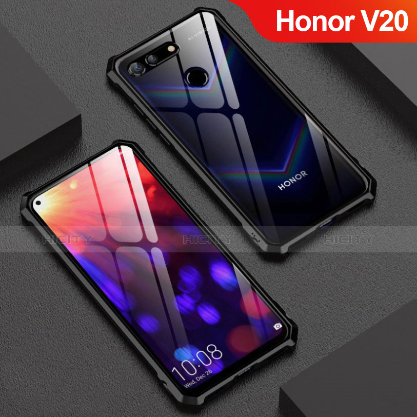 Huawei Honor V20用ケース 高級感 手触り良い アルミメタル 製の金属製 バンパー 鏡面 カバー M01 ファーウェイ ブラック