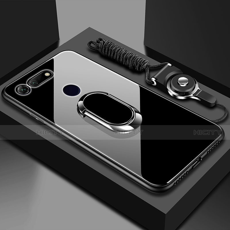 Huawei Honor V20用ハイブリットバンパーケース プラスチック 鏡面 カバー アンド指輪 マグネット式 T01 ファーウェイ ブラック