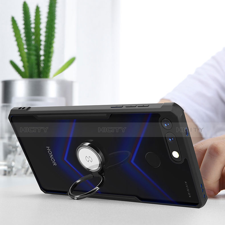 Huawei Honor V20用360度 フルカバーハイブリットバンパーケース クリア透明 プラスチック 鏡面 アンド指輪 マグネット式 ファーウェイ 