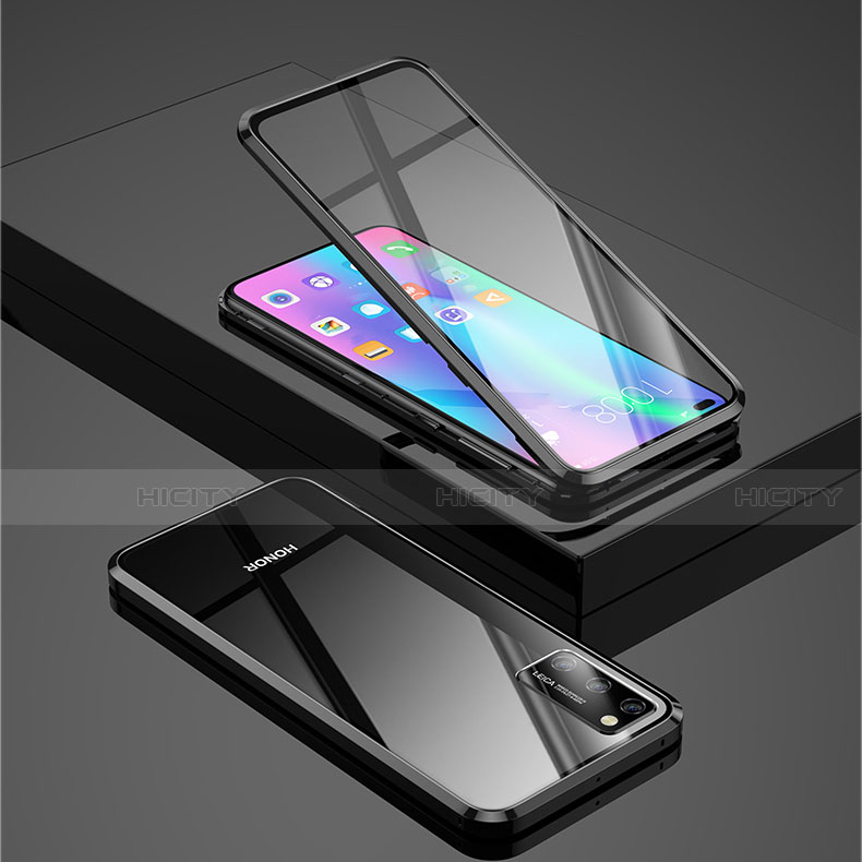 Huawei Honor V30 5G用ケース 高級感 手触り良い アルミメタル 製の金属製 360度 フルカバーバンパー 鏡面 カバー ファーウェイ ブラック