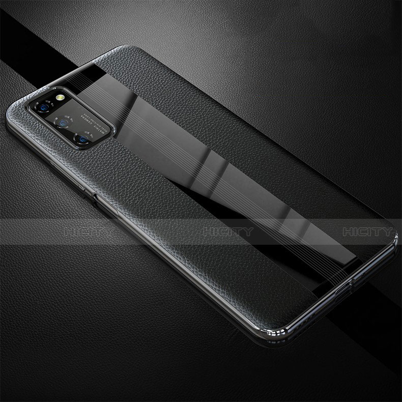 Huawei Honor V30 Pro 5G用シリコンケース ソフトタッチラバー レザー柄 カバー ファーウェイ ブラック